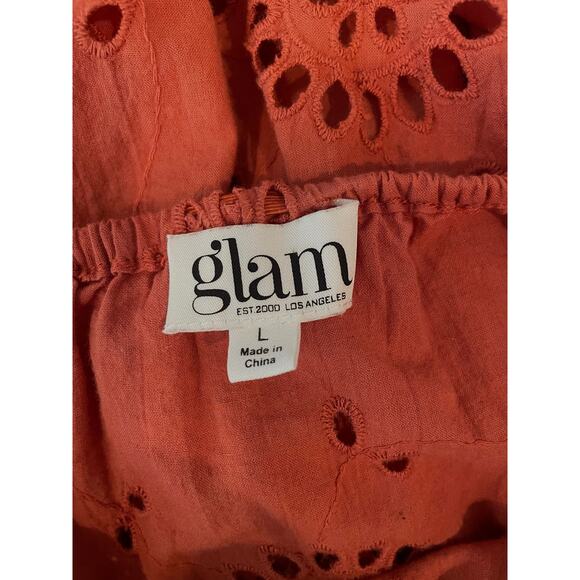 Boho Style Rust Orange Women's Top W/Eyelet Detail Off Shoulder Neckline Size Lg - Picture 7 of 7